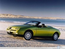 Alfa Romeo Spider yellow in the beach wallpaper