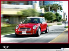 Mini Cooper high speed in city  wallpaper